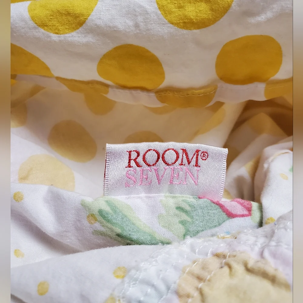 Rare Room Seven 2 Piece Sham Set Floral Print With Yellow Polka Dot's Boho Chic